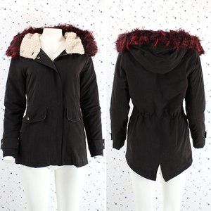 Red Wine Faux Fur Zip Up Hoodie Jacket Detachable Fur